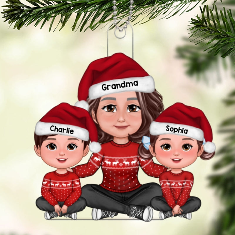 Grandma Grandkids Sitting Embracing Crossed Legs Personalized Acrylic Ornament