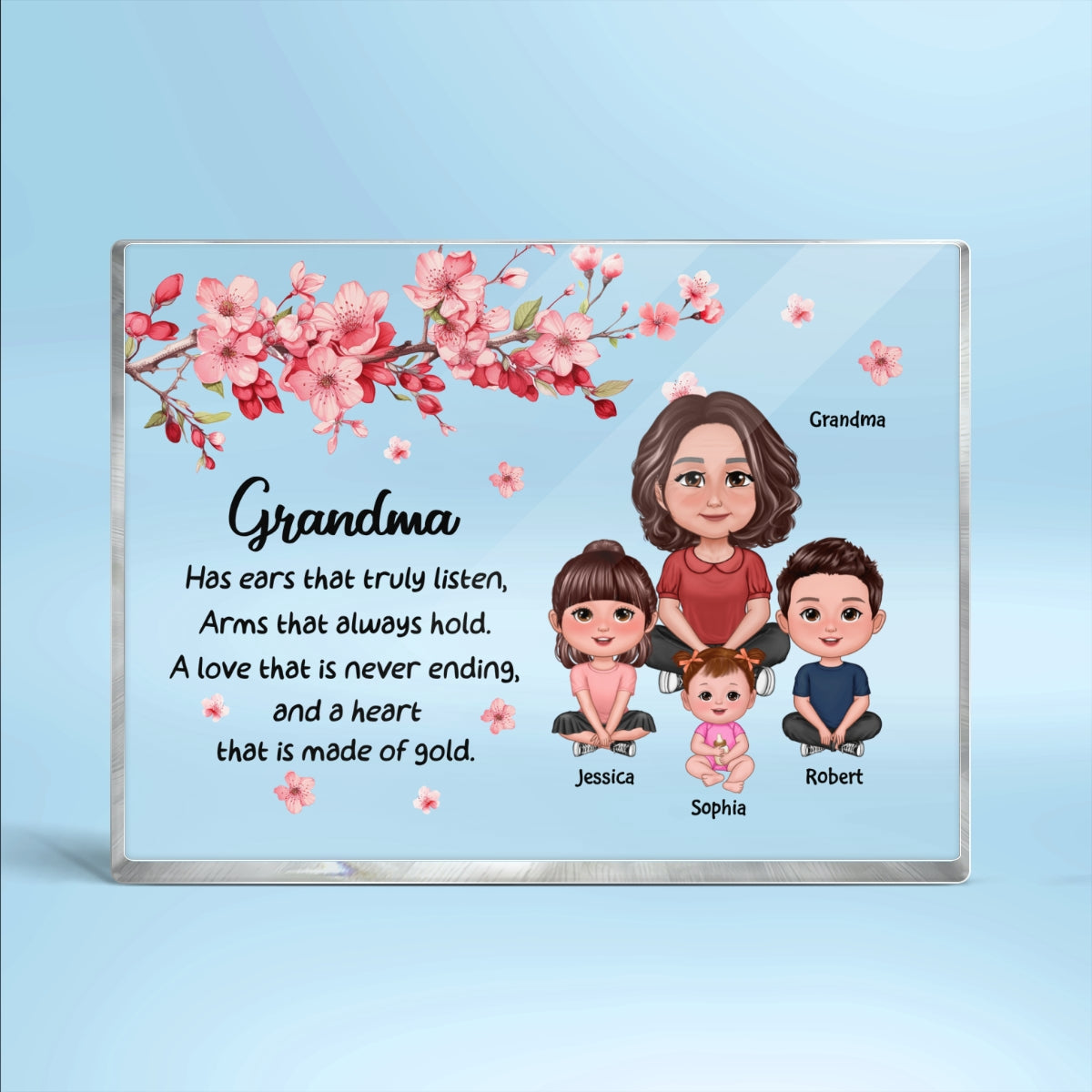 Grandma Grandkids Sitting Crossed Legs Under Flowers Gift For Grandma Personalized Acrylic Rectangle Plaque