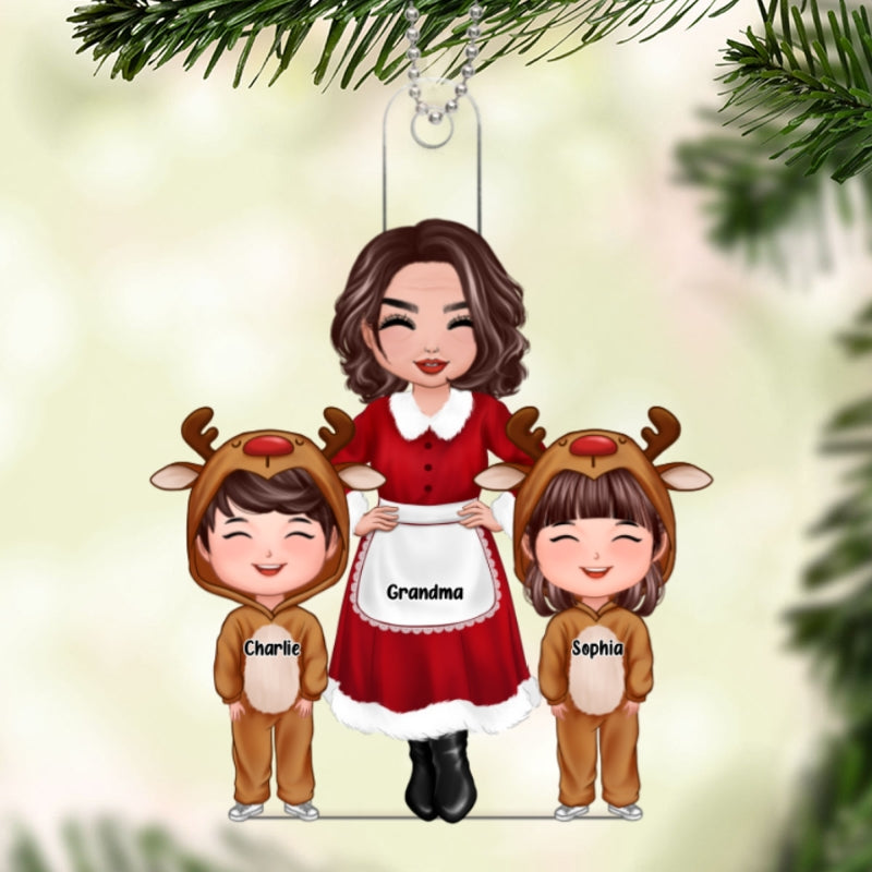 Grandma Grandkids Reindeer Christmas Gift Personalized Acrylic Ornament